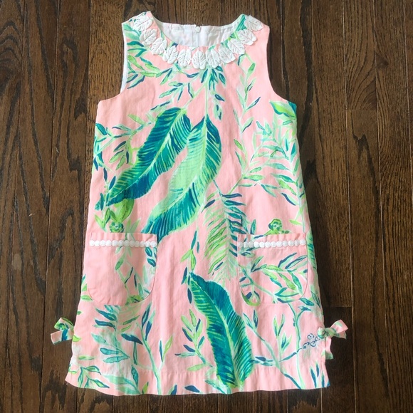 Lilly Pulitzer Other - Lilly Pulitzer Girls 8 Light Pink/Green Palms/Monkey Embroidered Shift Dress